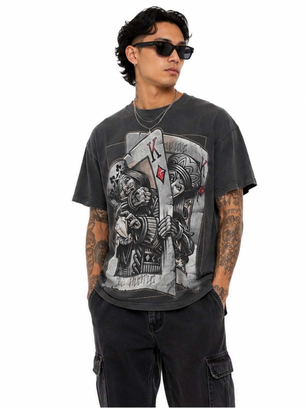 Dravus King & Queen Graphic T-Shirt Black 3XL Playing Cards Streetwear